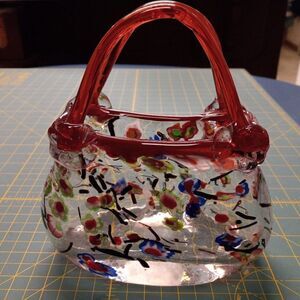 Millefiori Art Glass Purse/Vase Murano Style Cottagecore Grandmacore Floral
